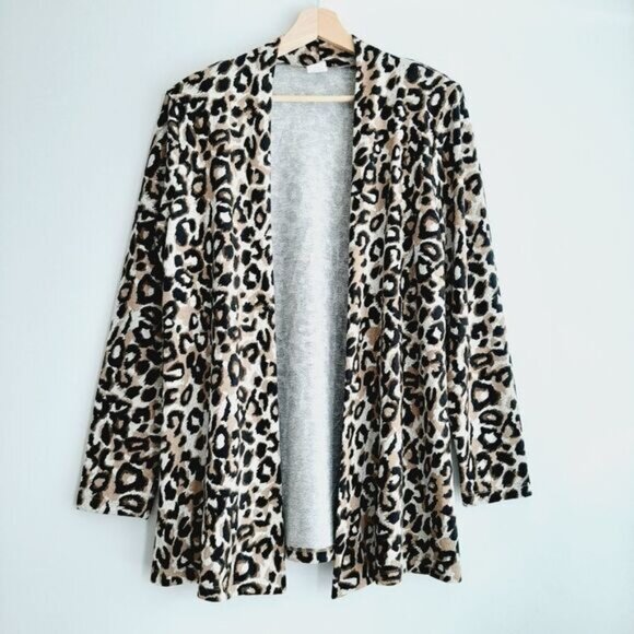 KIM & CO 2x Cardigan & Top Set - Soft Fine Knit Leopard Pattern Sz L - Picture 6 of 13